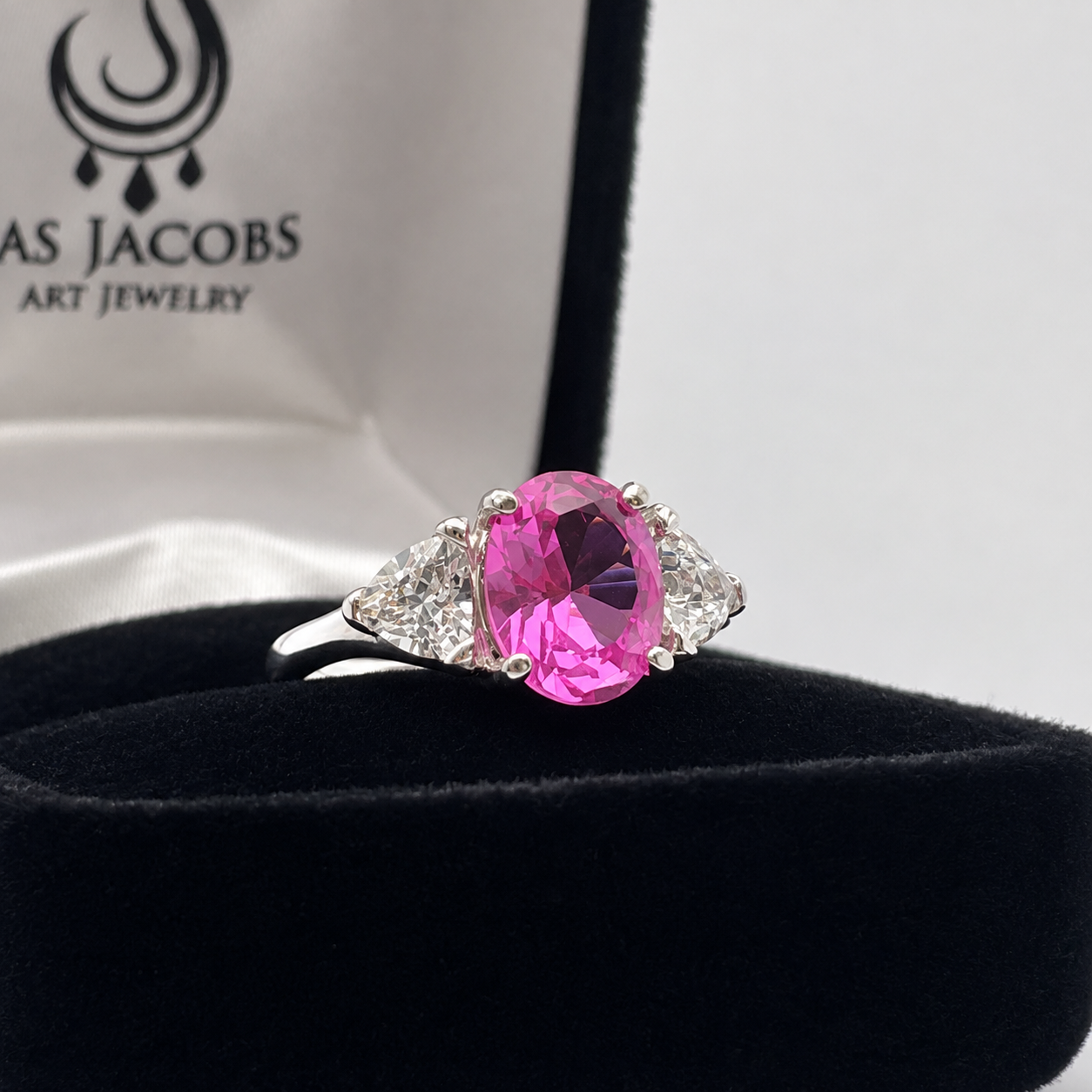 Vivid Pink Sapphire & White Sapphire Three-Stone Ring