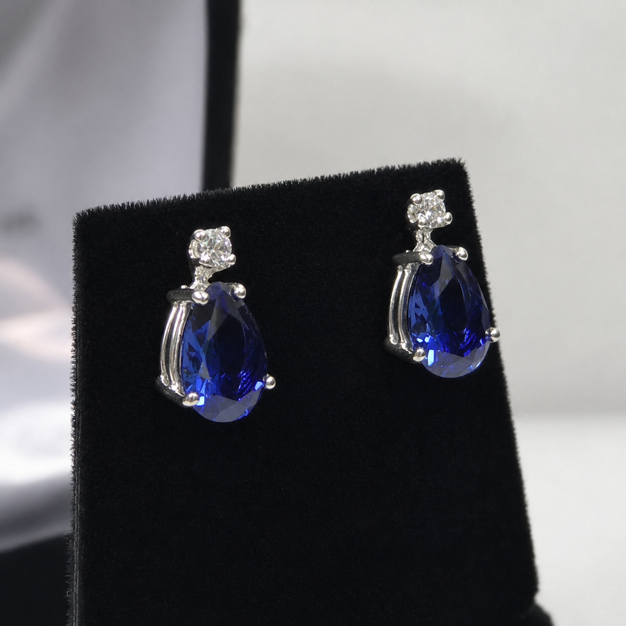 5ctw Pear Cut Blue Sapphire Earrings | Diamond Accents