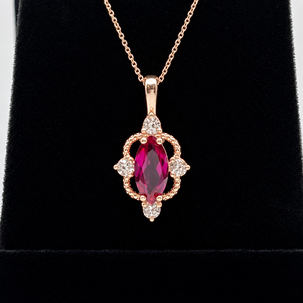 2.4ctw Marquise Ruby and Diamond Four Point Art Deco Pendant