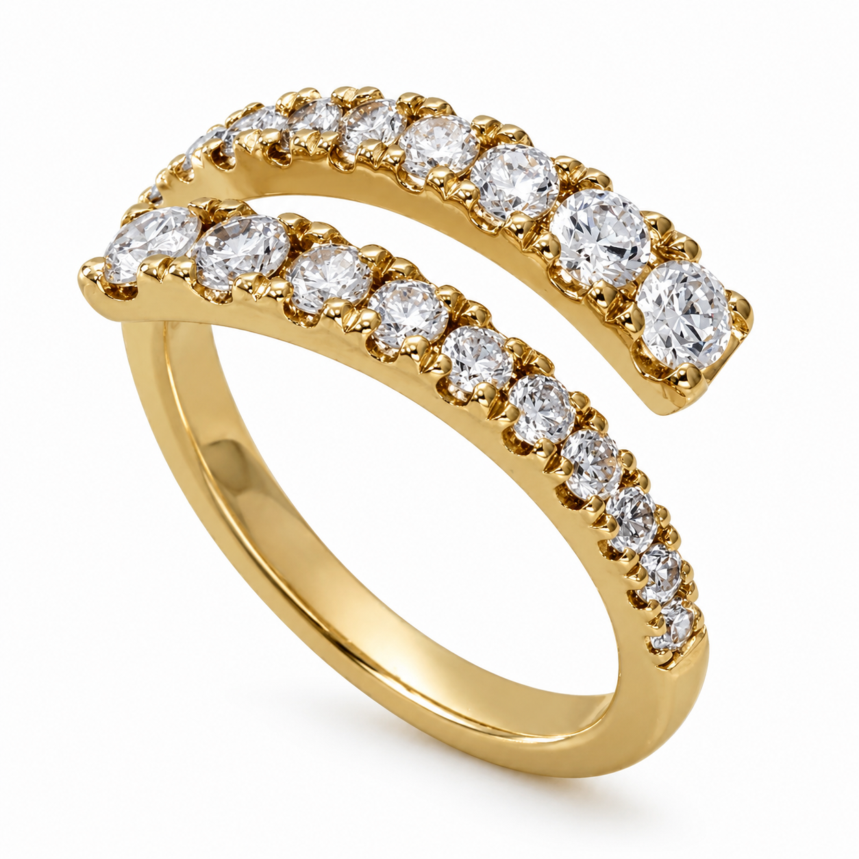 14K Yellow Gold Adjustable Open Bypass Ring | Lab Grown Diamond, Ruby, Emerald or Sapphire Spiral Ring | Made to Order