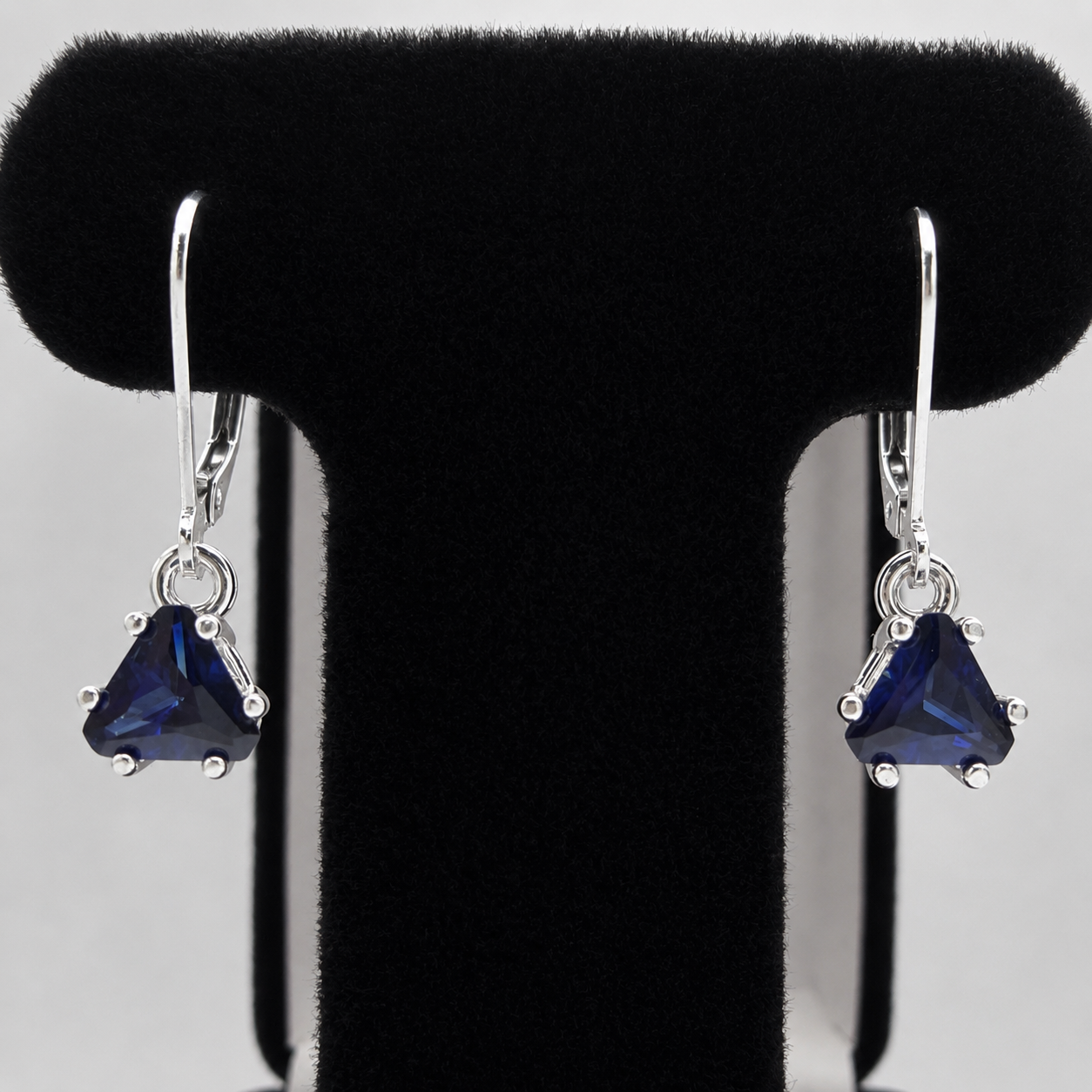 2 CTW Blue Sapphire Trilliant Drop Earrings