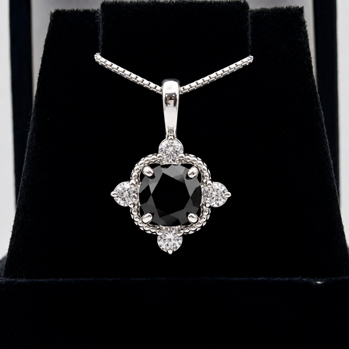 2.4ctw Ornate Black Onyx & White Sapphire Pendant Necklace