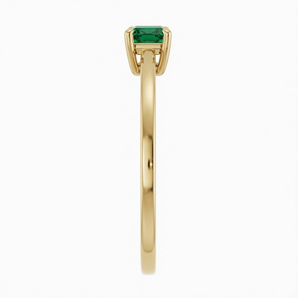 14K Yellow Gold 6x4mm Emerald Cut Emerald Ring – East-West Stackable Solitaire Ring | Minimalist May Birthstone Ring
