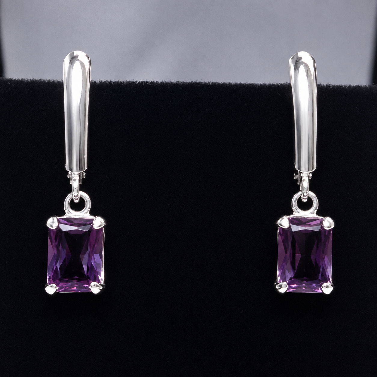 2 CTW Emerald Cut Laboratory Grown Alexandrite Drop Earrings