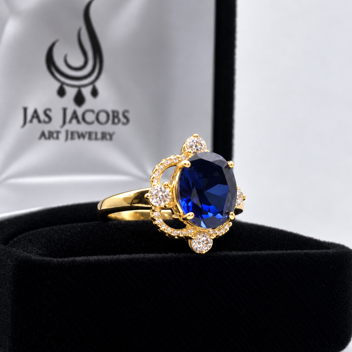 3ct Oval Blue Sapphire & Diamond Vintage-Inspired Ring