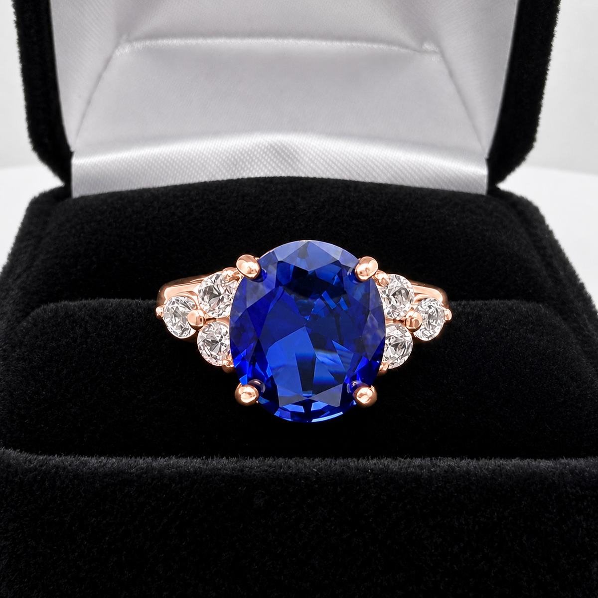 6.78ctw Oval Blue Sapphire & White Sapphire Cluster Statement Ring
