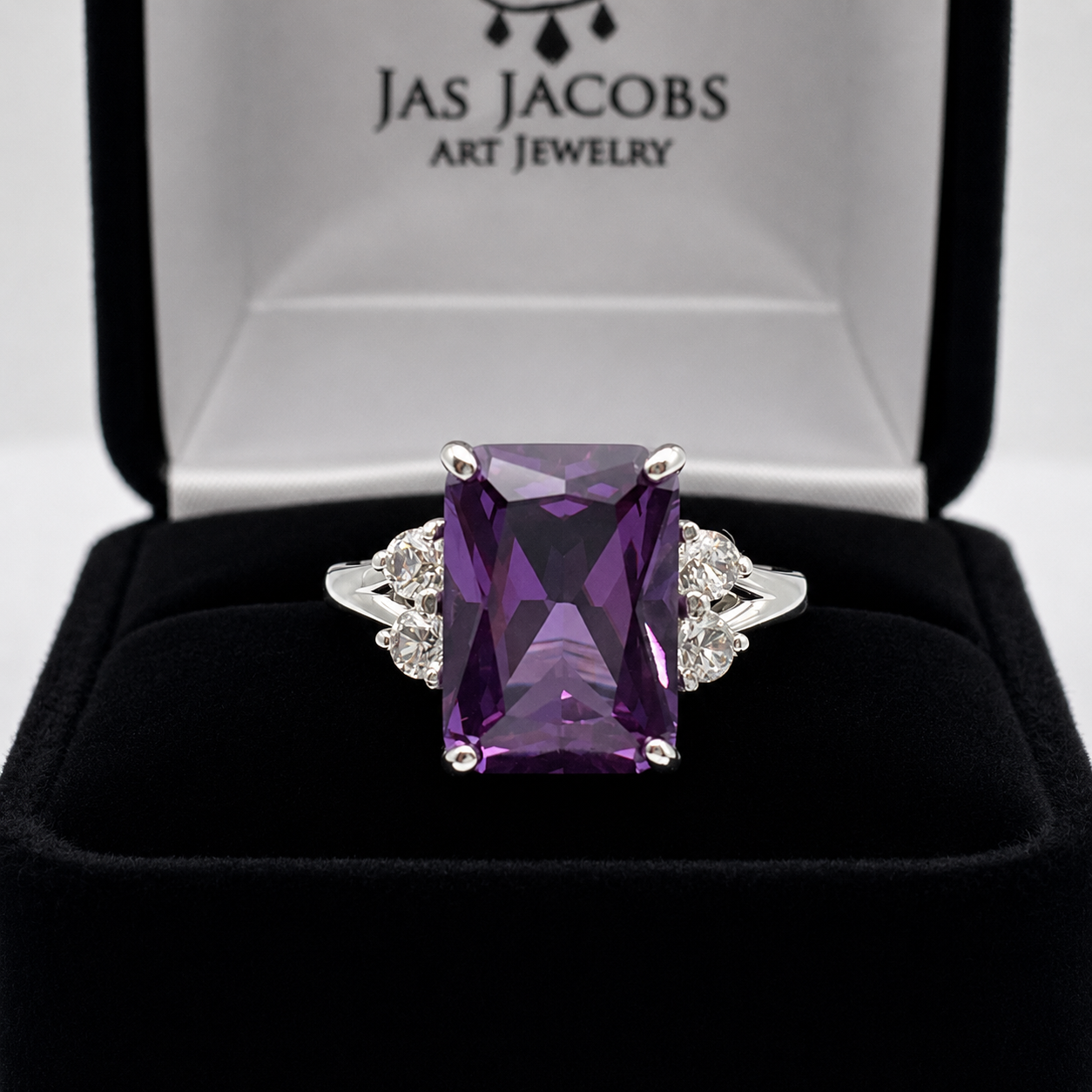 8ct Color Change Alexandrite Sapphire Ring | Emerald Cut Diamond Accent Ring | Made to Order in 10k, 14k Gold or Sterling Silver