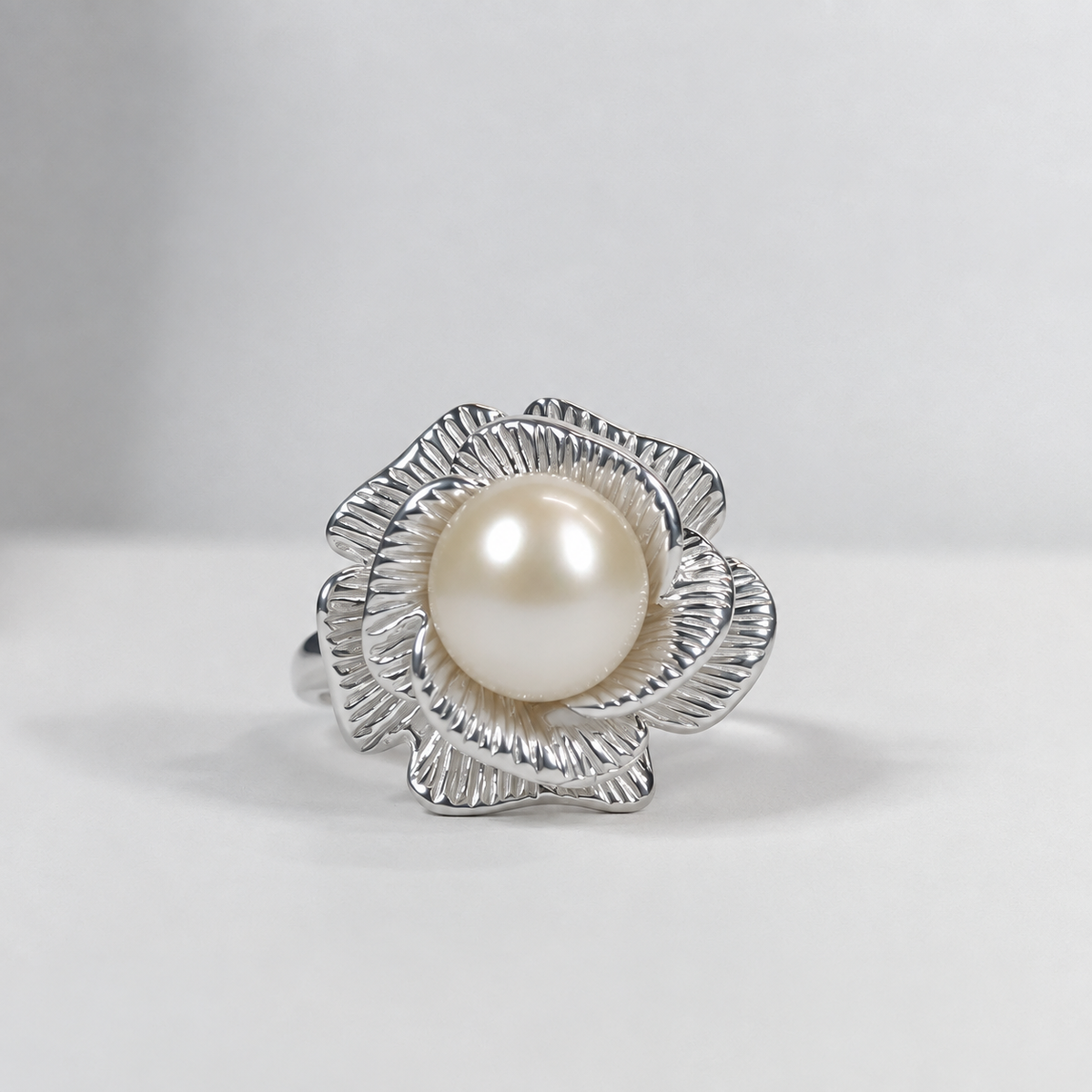 Genuine Akoya Pearl Sculptural Floral Ring