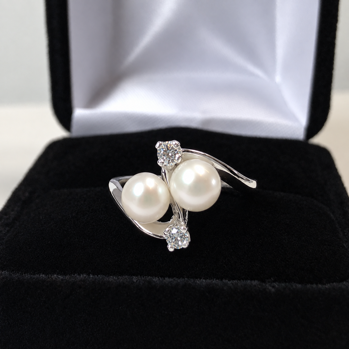 Twin Pearl & White Topaz Sculptural Ring