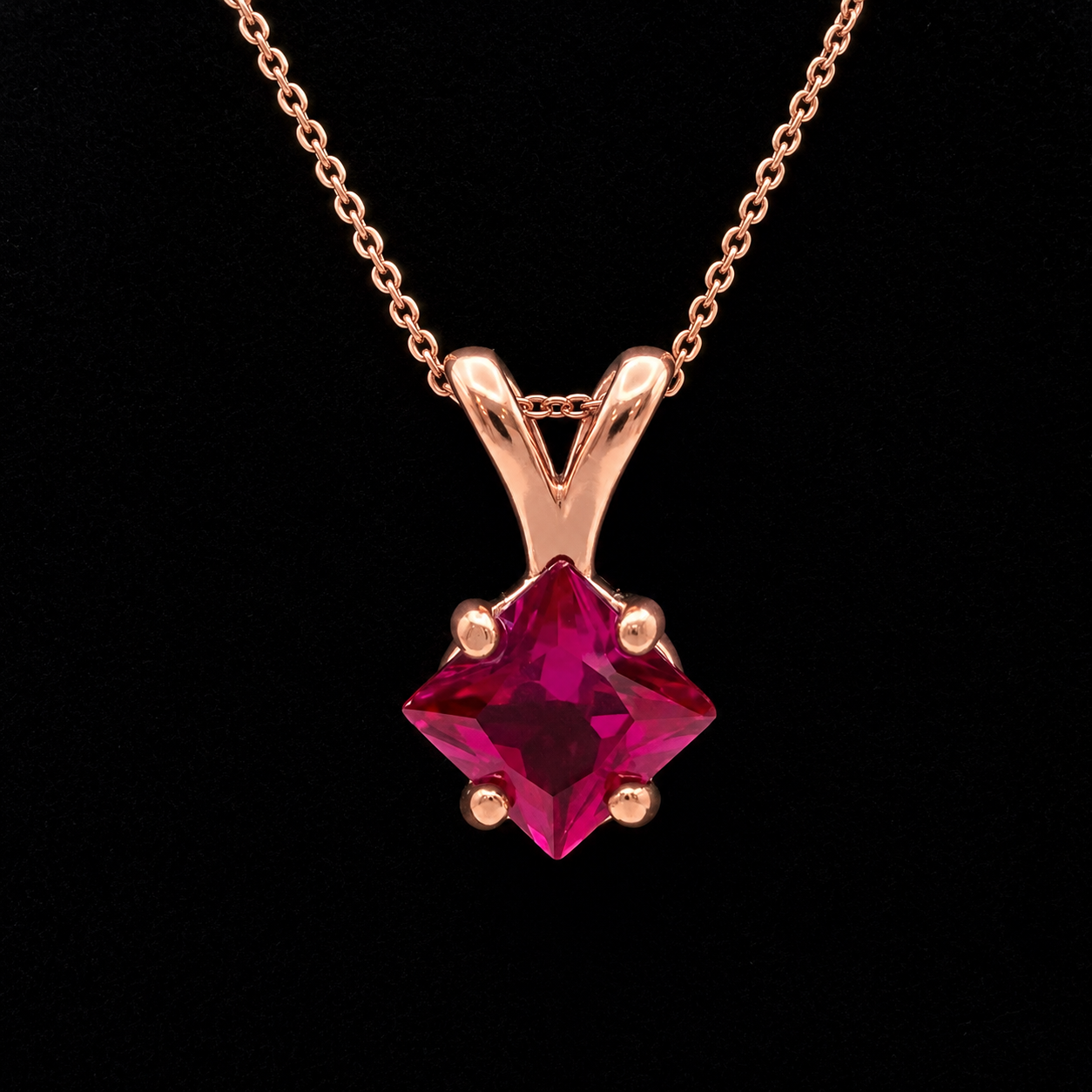 1.2 Ct Princess Cut Ruby Solitaire Pendant Necklace