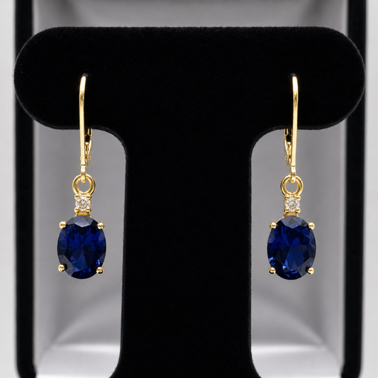 3.3 CTW Oval Blue Sapphire & Diamond Leverback Earrings