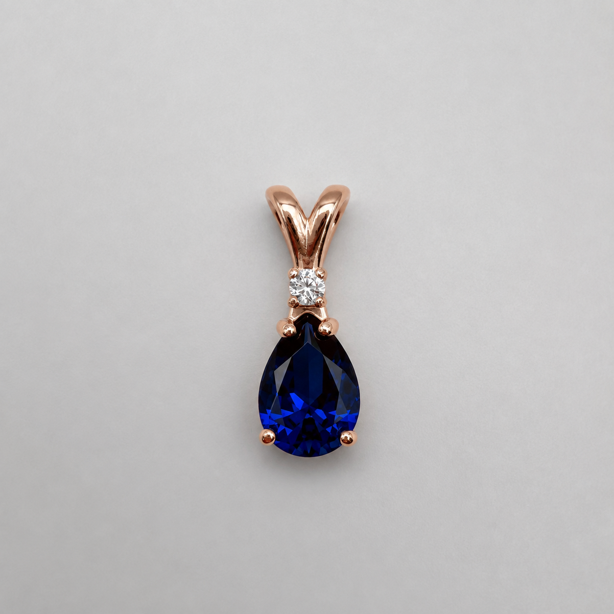 2.5 Ct Pear Cut Sapphire & Diamond Pendant Necklace