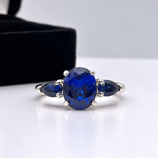 4.5ctw Oval Blue Sapphire Three Stone Ring