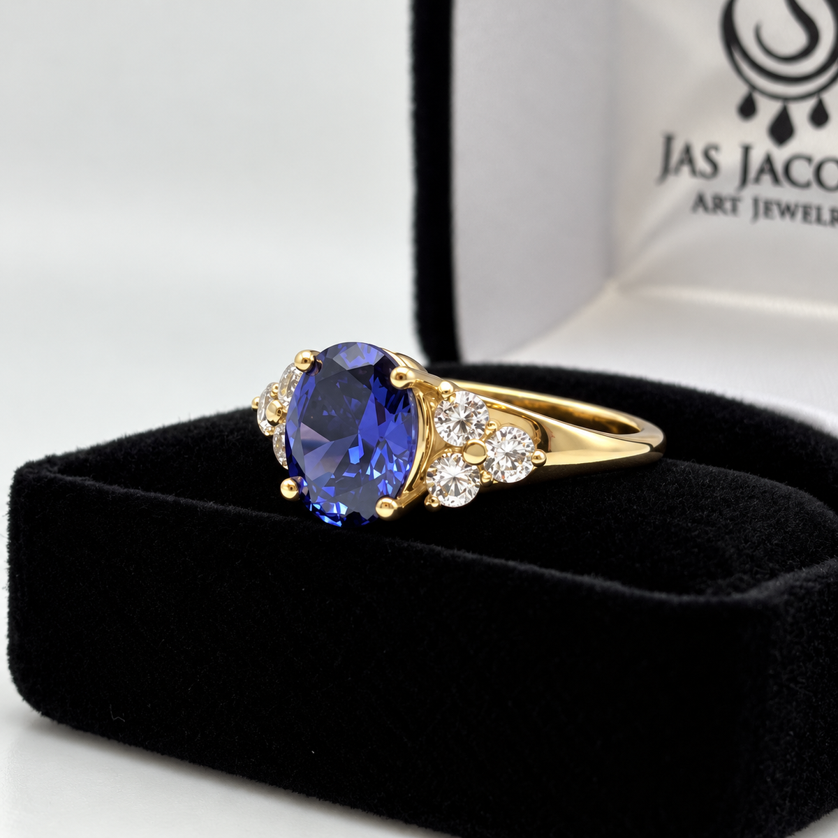 4ctw Oval Tanzanite & White Sapphire Gold Ring