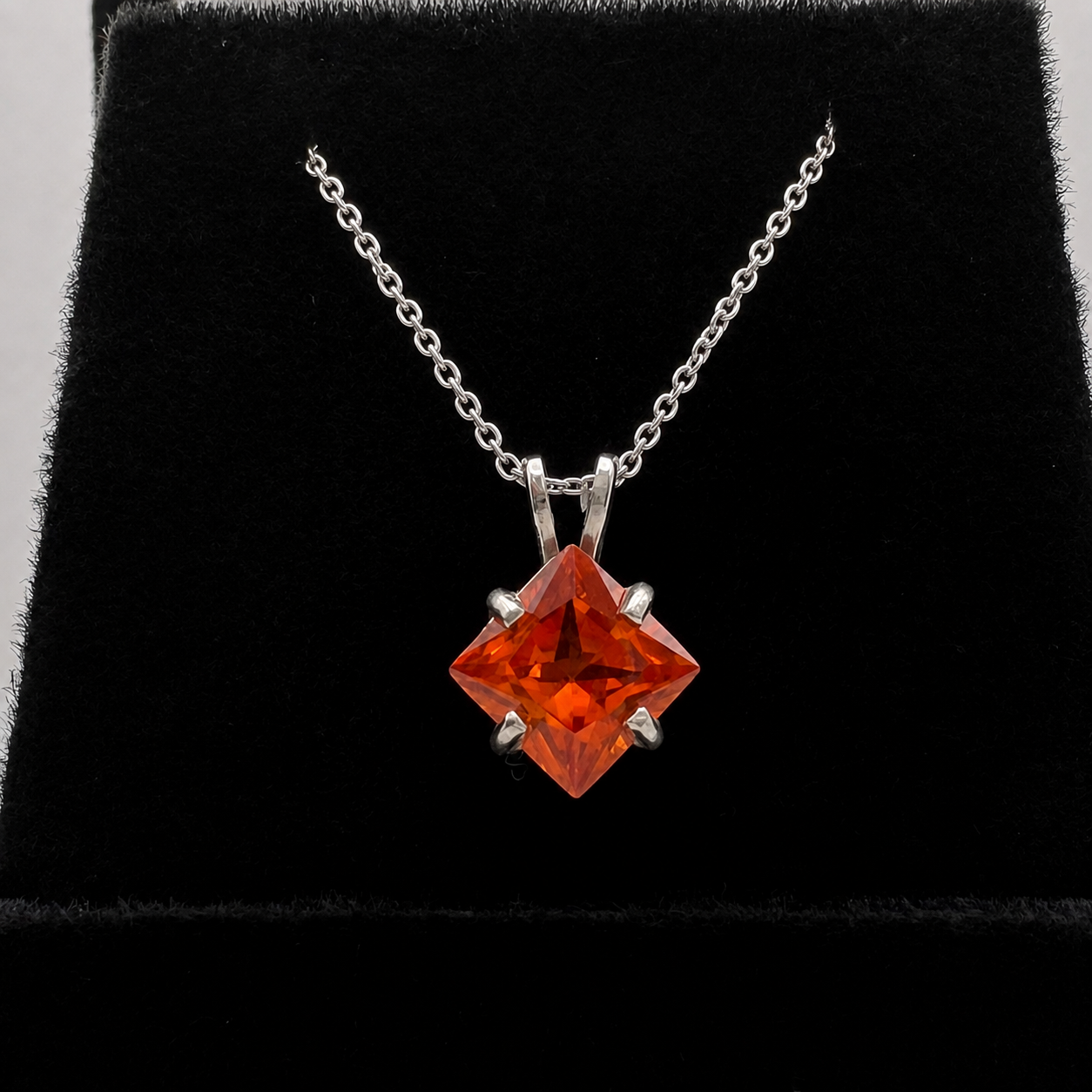 1.2ct Princess Cut Orange Padparadscha Sapphire Solitaire Pendant Necklace