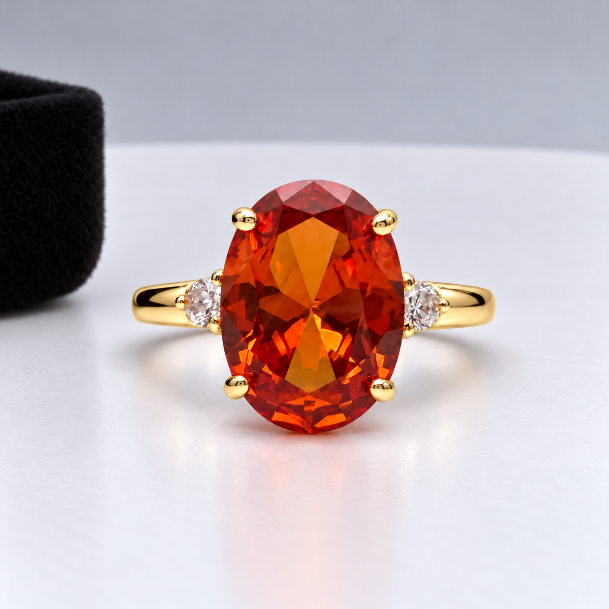 8ct Oval Cut Orange Padparadscha Sapphire & White Sapphire Statement Ring