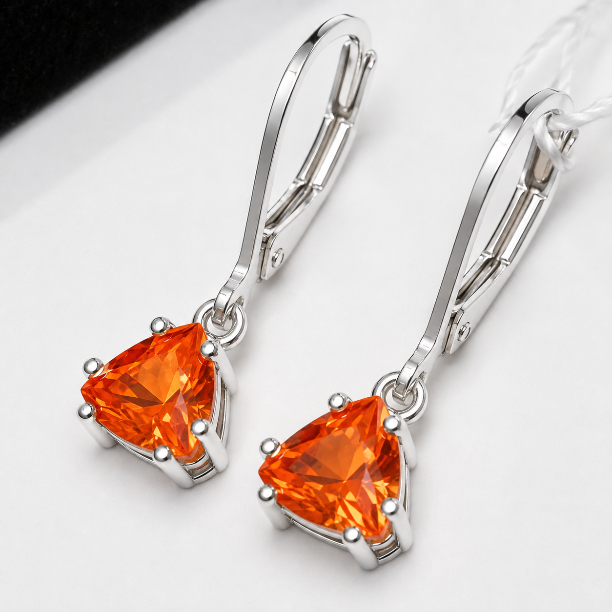 2 CTW Padparadscha Sapphire Trillion Drop Earrings