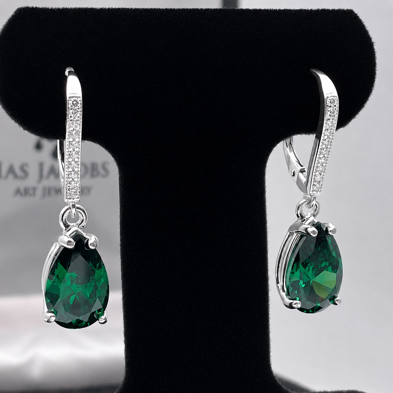 7ctw Pear Cut Emerald Earrings | Pave Leverback Drop Earrings | Emerald Dangle Earrings | Bridal Jewelry