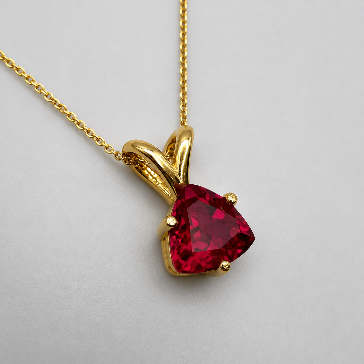 1.5ct Trillion Cut Ruby Solitaire Pendant Necklace