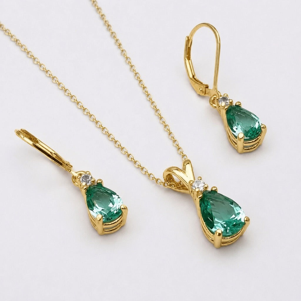 5.24 CTW Mint Green Spinel & Diamond Necklace & Leverback Earrings Set