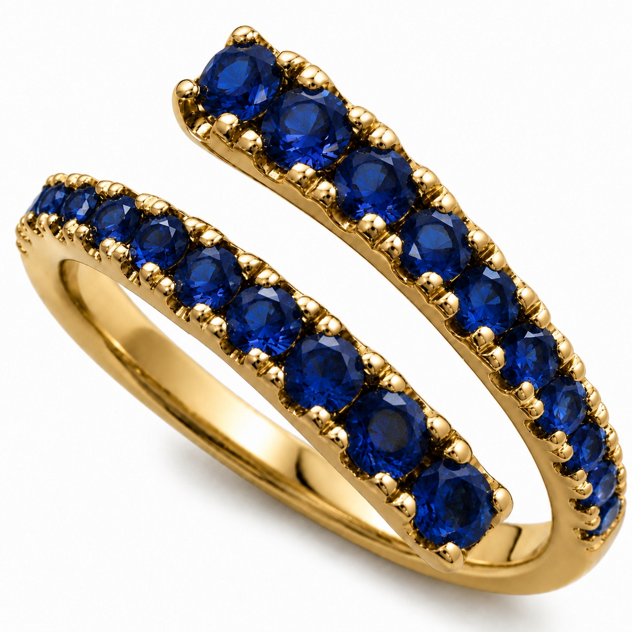 14K Yellow Gold Adjustable Open Bypass Ring | Lab Grown Diamond, Ruby, Emerald or Sapphire Spiral Ring | Made to Order