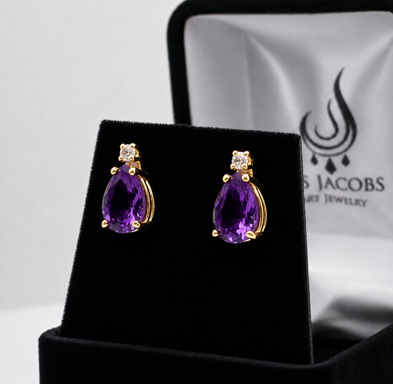 3.3CTW Pear Cut Amethyst Drop Earrings with Diamond Accents