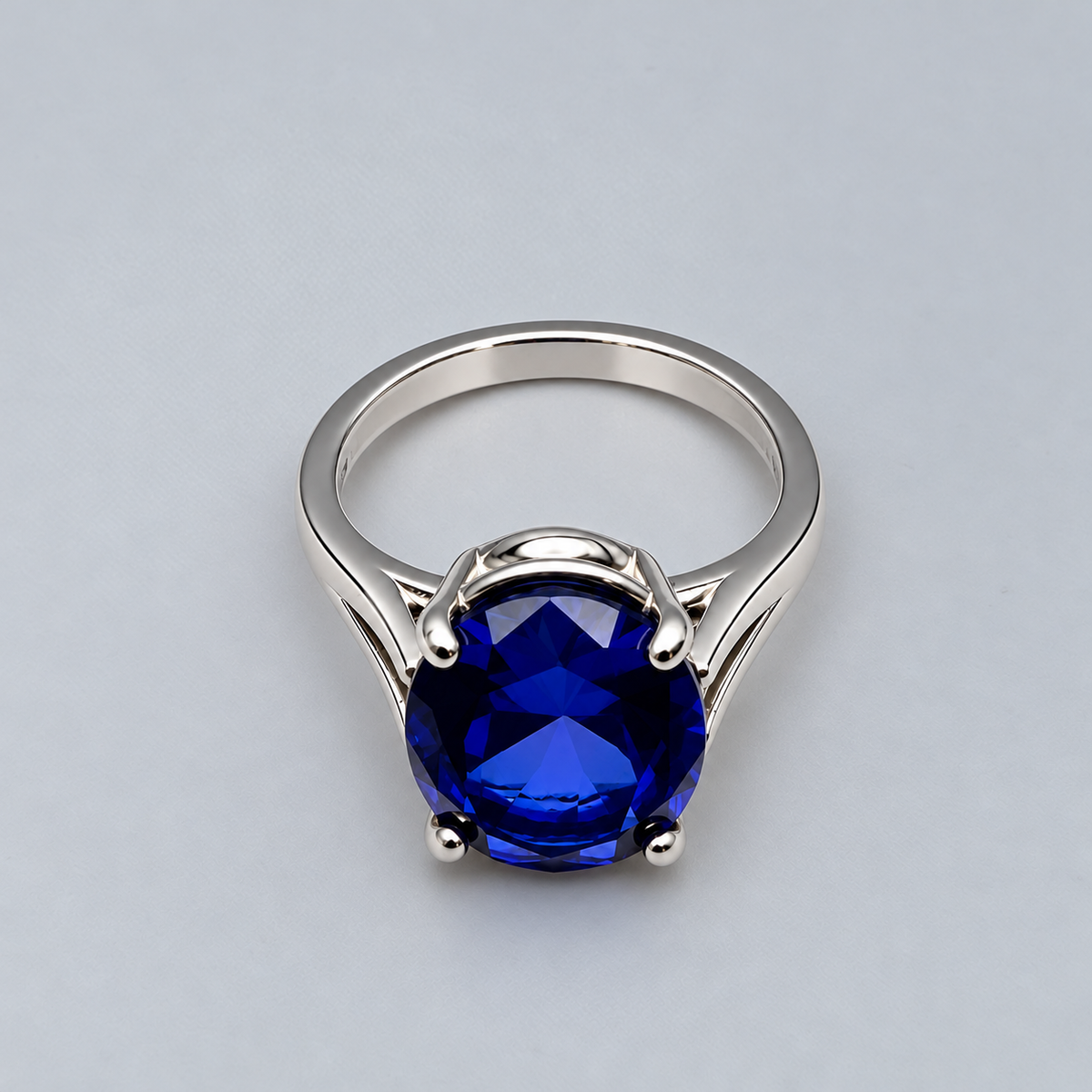 5ct Oval Cut Blue Sapphire Split Shank Ring