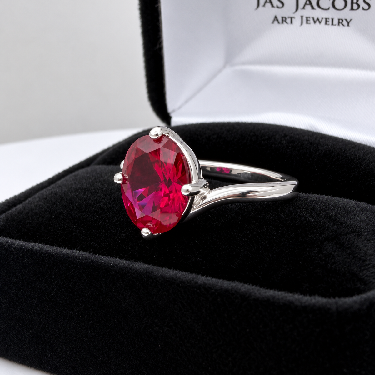 3ct Oval Cut Ruby Bypass-Inspired Solitaire Ring