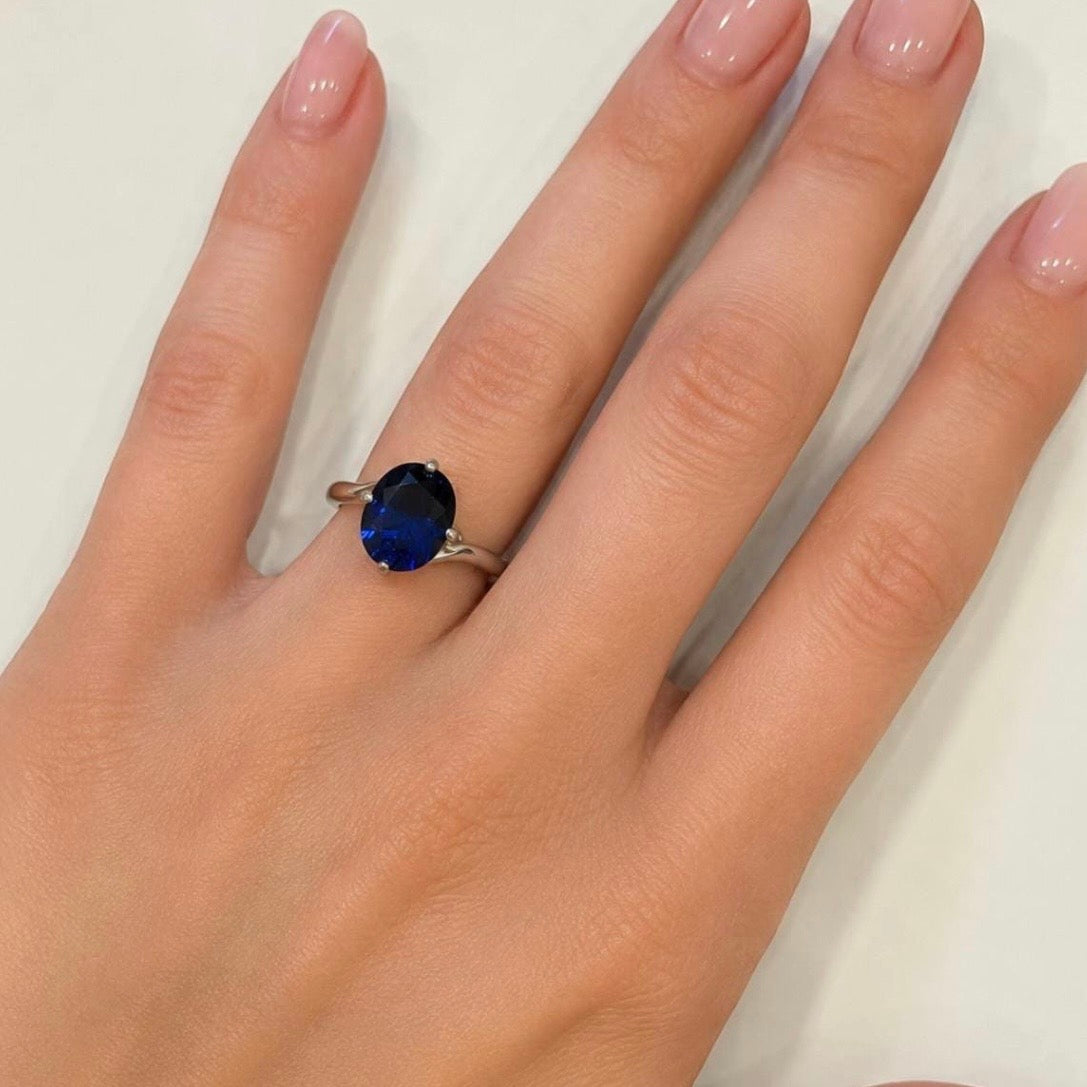3ct Oval Sapphire Solitaire bypass Ring