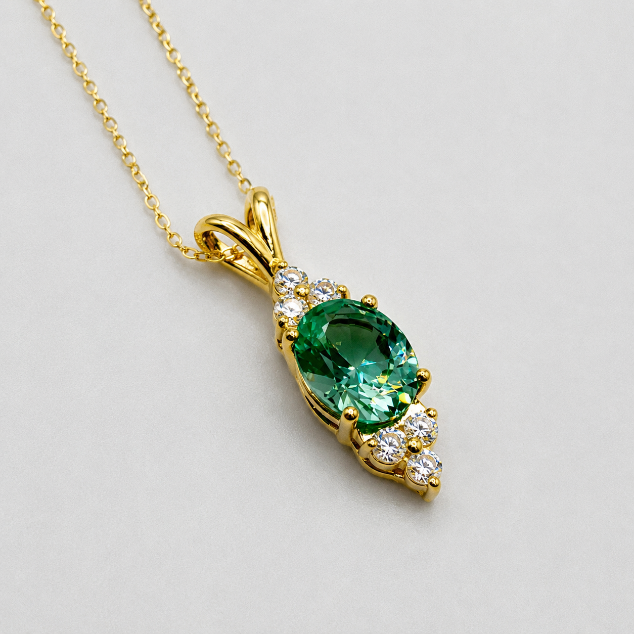 4ctw Mint Green Spinel and White Sapphire Necklace, Vintage Inspired