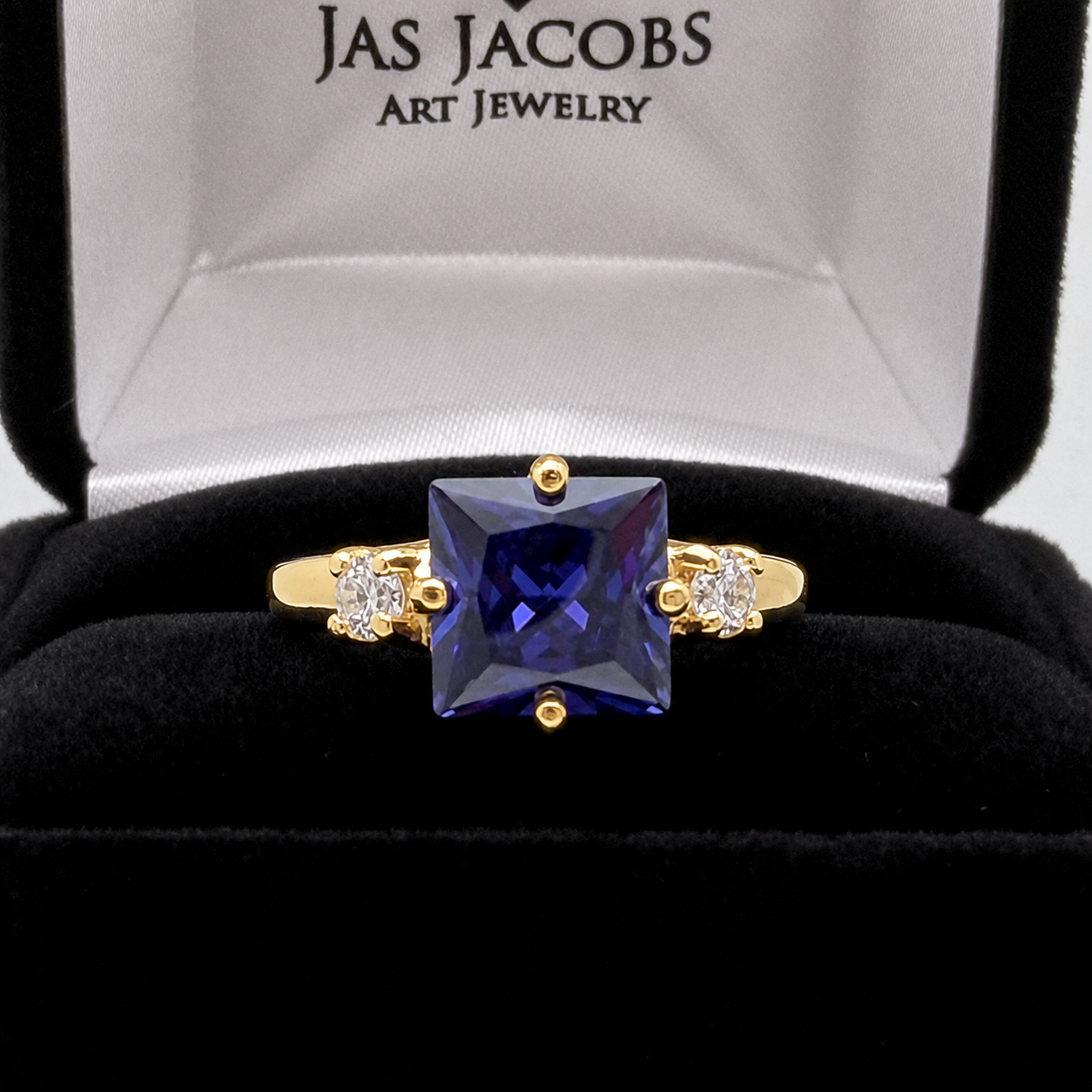 Princess Cut Simulated Tanzanite & White Sapphire Art Deco Ring