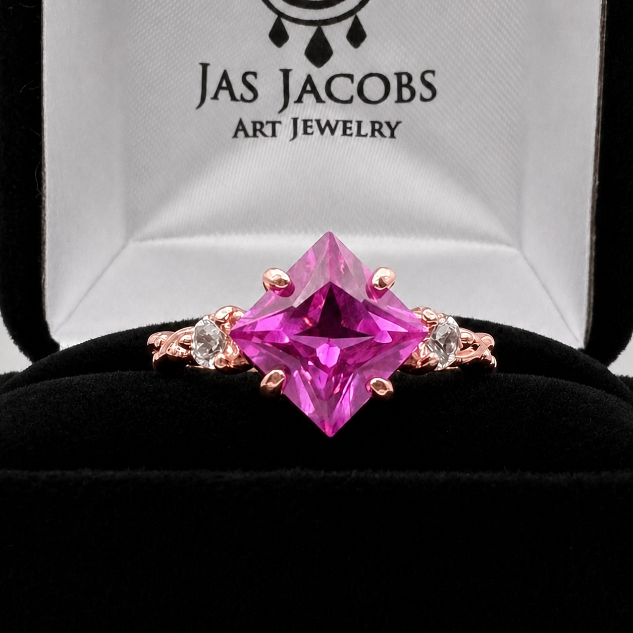Princess Cut Pink Sapphire & Diamond Ring | Vintage-Inspired Ring | Made and Sized to Order in Sterling Silver & 10K or 14K Gold