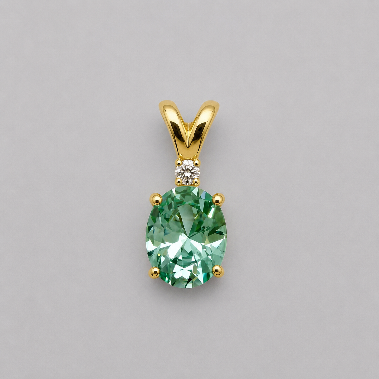 3ct Oval Mint Green Spinel & White Sapphire Pendant Necklace