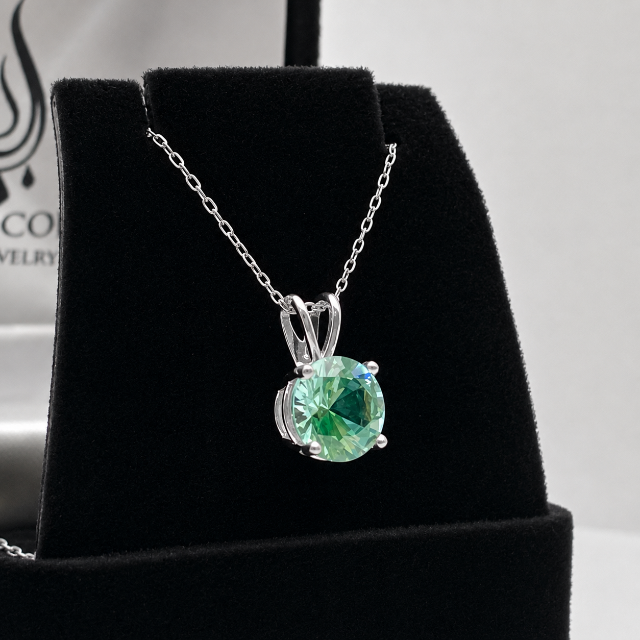 2CT Ice Green Spinel Pendant Necklace | Round Cut Solitaire | Mint Green Gemstone Necklace