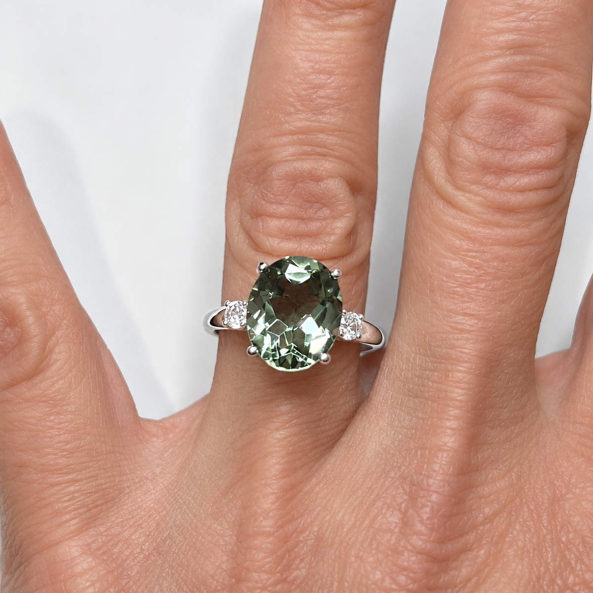 4.5ctw Natural Green Quartz & White Topaz Statement Ring