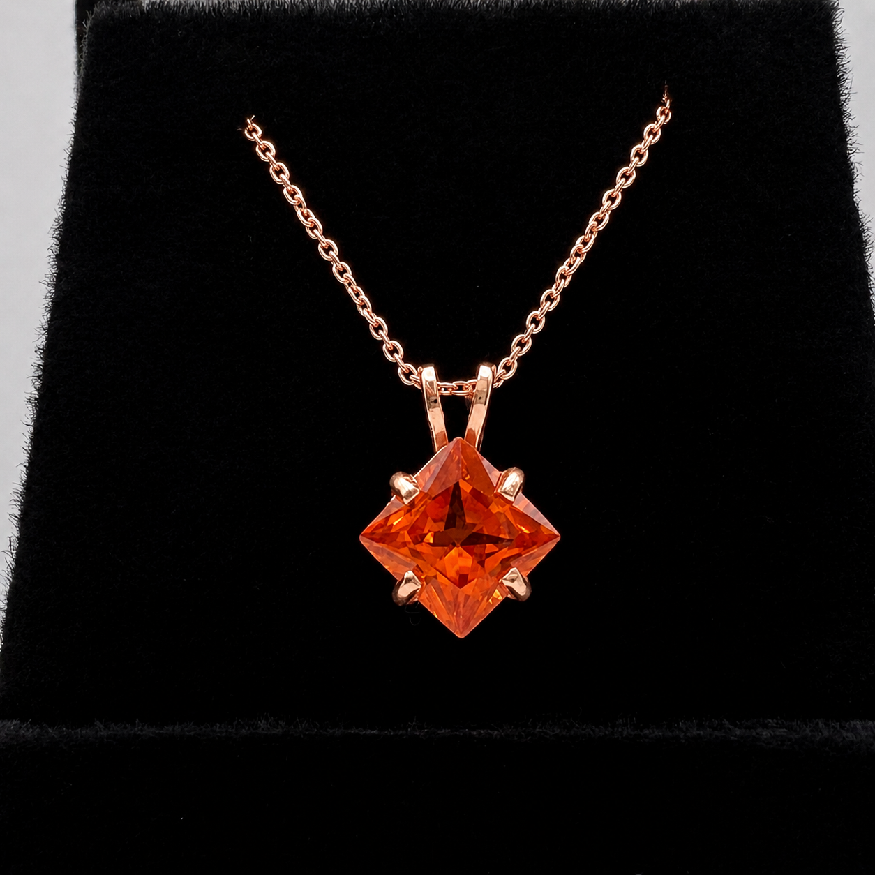 1.2ct Princess Cut Orange Padparadscha Sapphire Solitaire Pendant Necklace