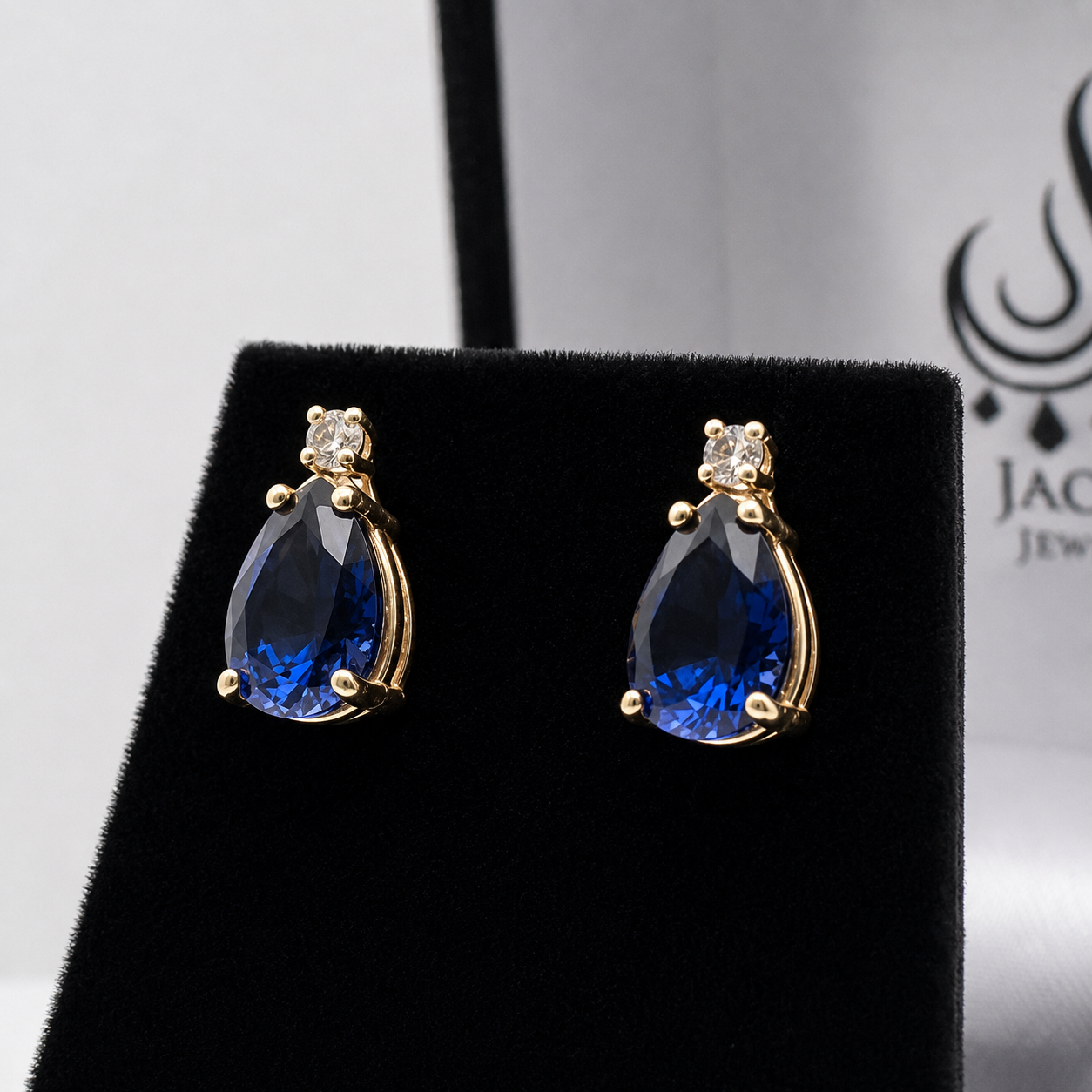 5ctw Pear Cut Blue Sapphire Earrings | Diamond Accents