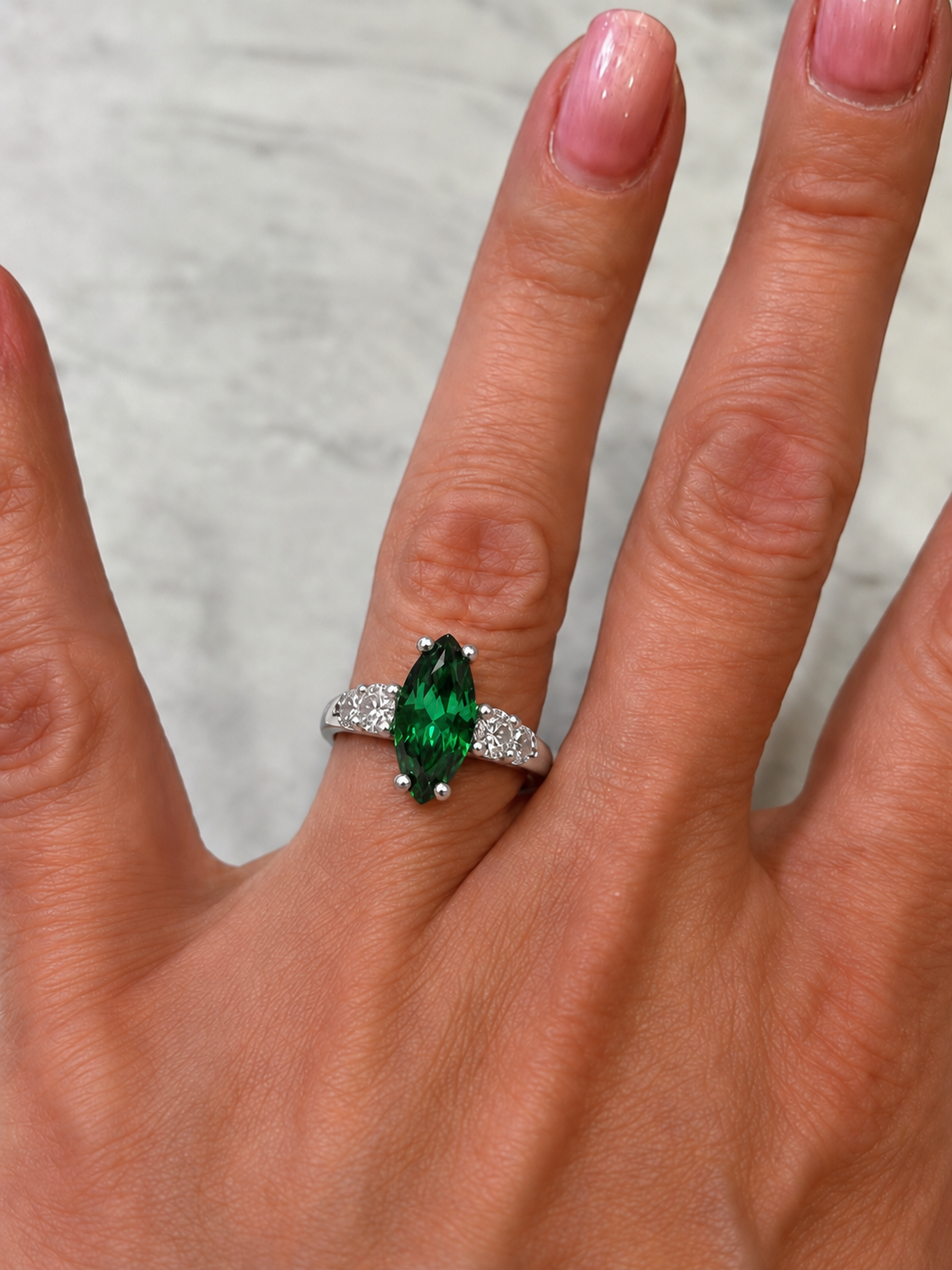 2.2ctw Marquise Emerald & White Sapphire Ring