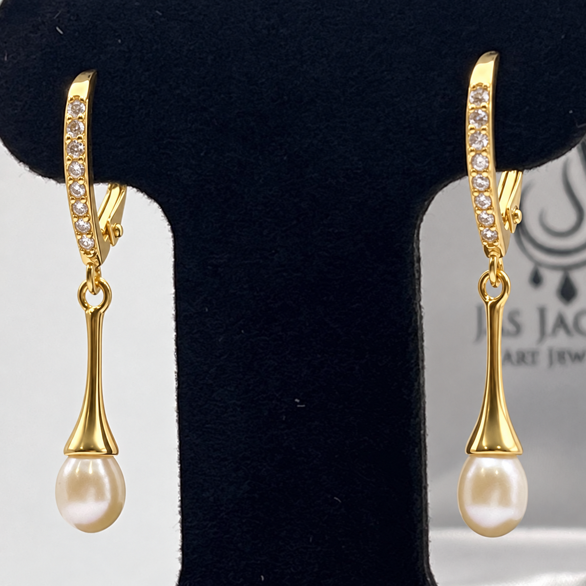 Pearl & Cubic Zirconia Fluted Dangle Earrings