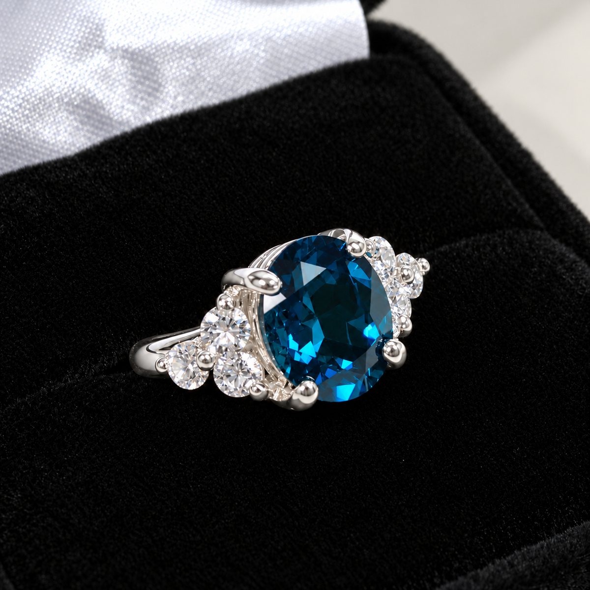 4.5ctw London Blue Topaz & White Topaz Cluster Ring – Victorian Inspired