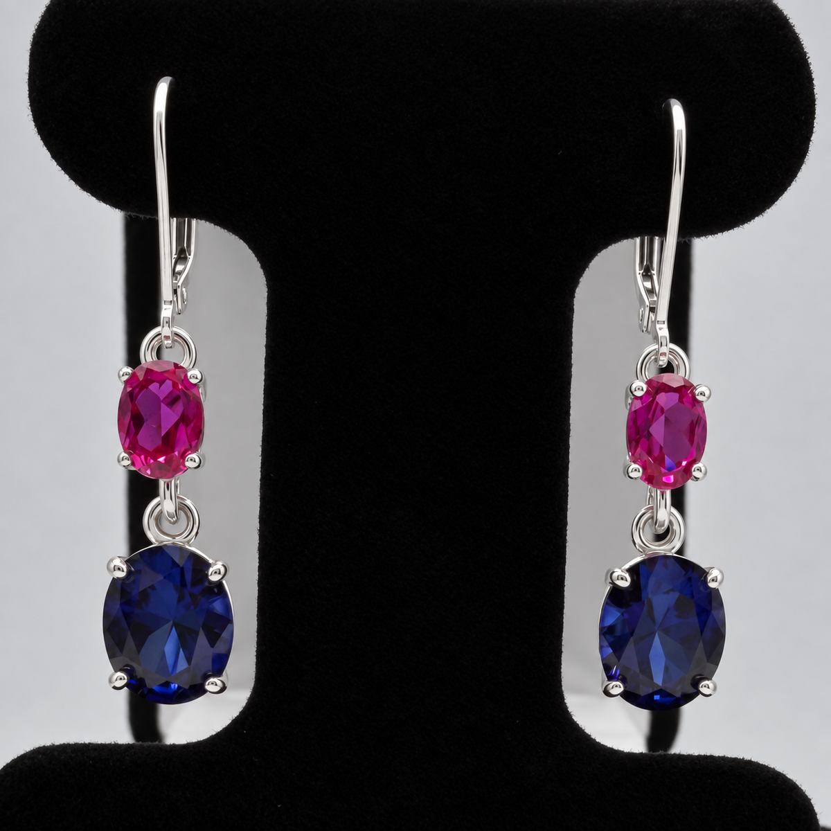7ctw Blue & Pink Sapphire Dangle Earrings