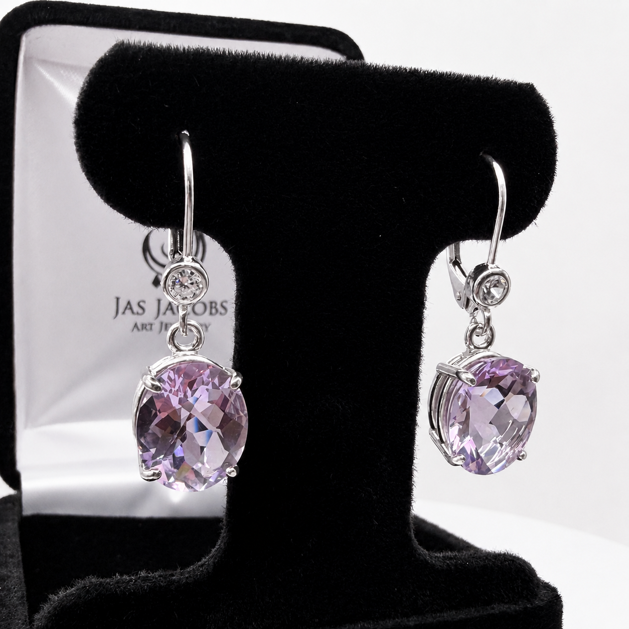 8ctw Rose de France Amethyst Earrings | Oval Cut Lavender Amethyst Dangle Earrings