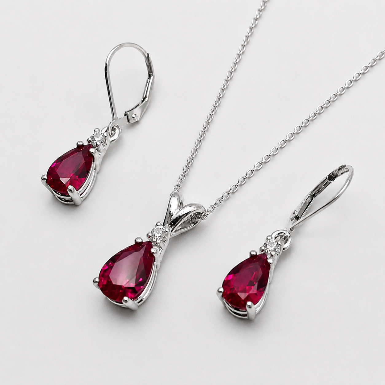 5.5ct Pear Cut Ruby & Diamond Jewelry Set