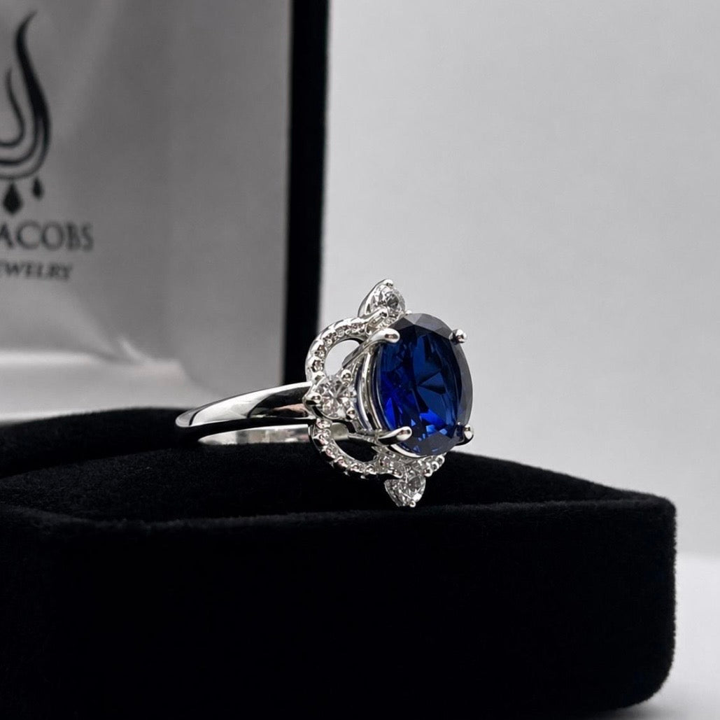 3ct Oval Blue Sapphire & Diamond Vintage-Inspired Ring