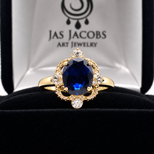 3ct Oval Blue Sapphire & Diamond Vintage-Inspired Ring