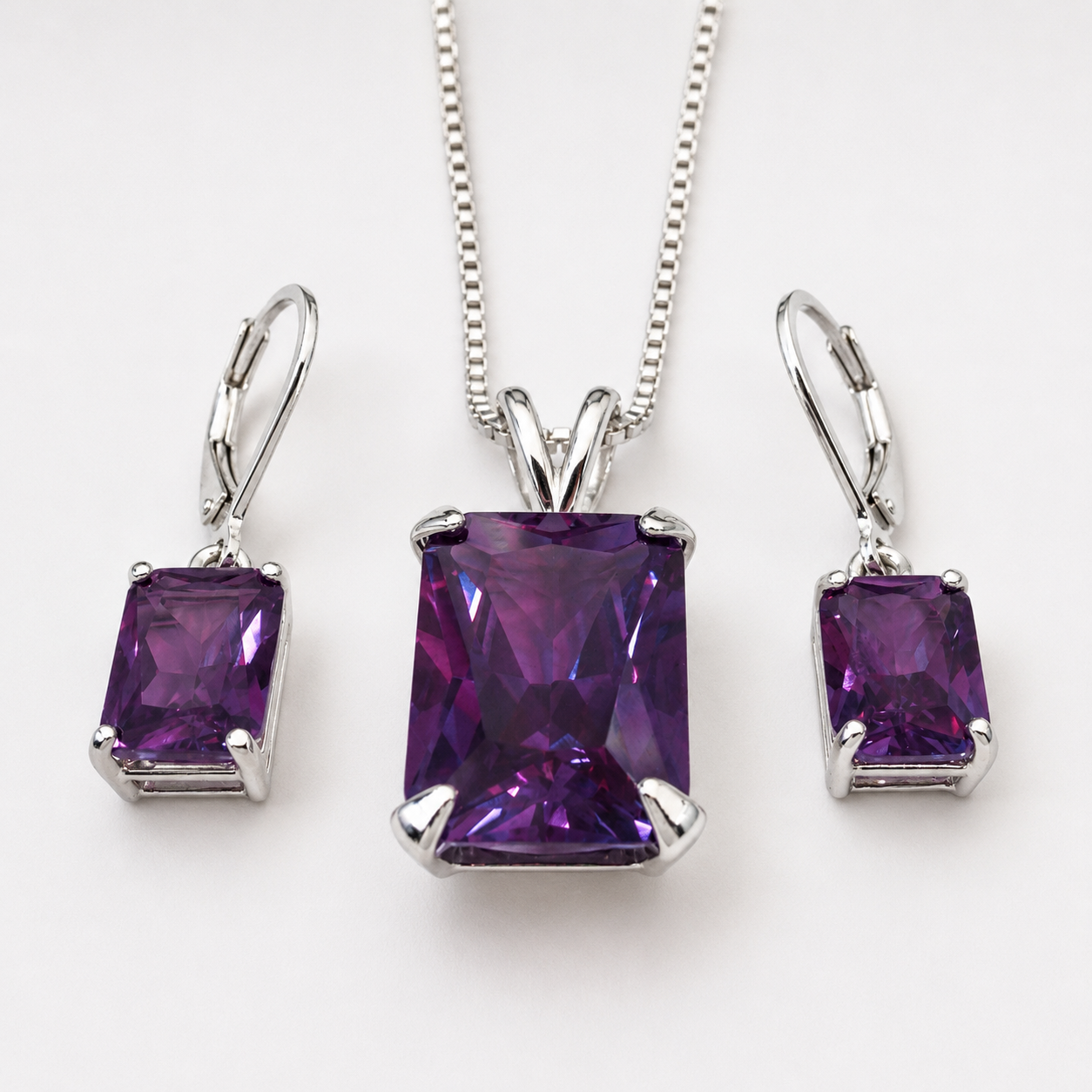 18 CTW Emerald Cut Alexandrite Sapphire Jewelry Set