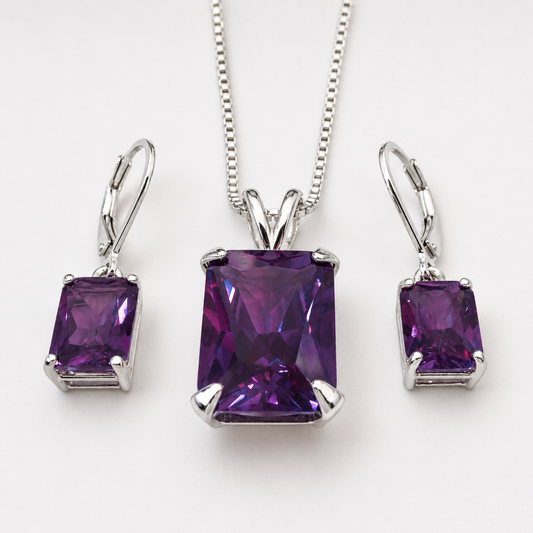 18 CTW Emerald Cut Alexandrite Sapphire Jewelry Set