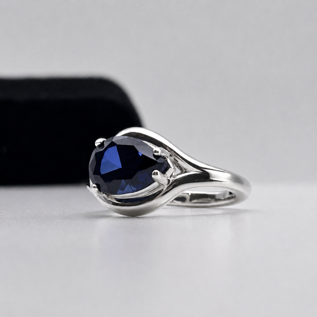 2.5 CT Pear Cut Side Set Sapphire Ring | Solitaire Sapphire Ring | Sterling Silver & 10K or 14K Gold
