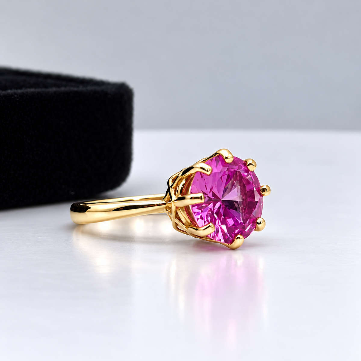 10mm Round Pink Sapphire Art Deco Crown Ring