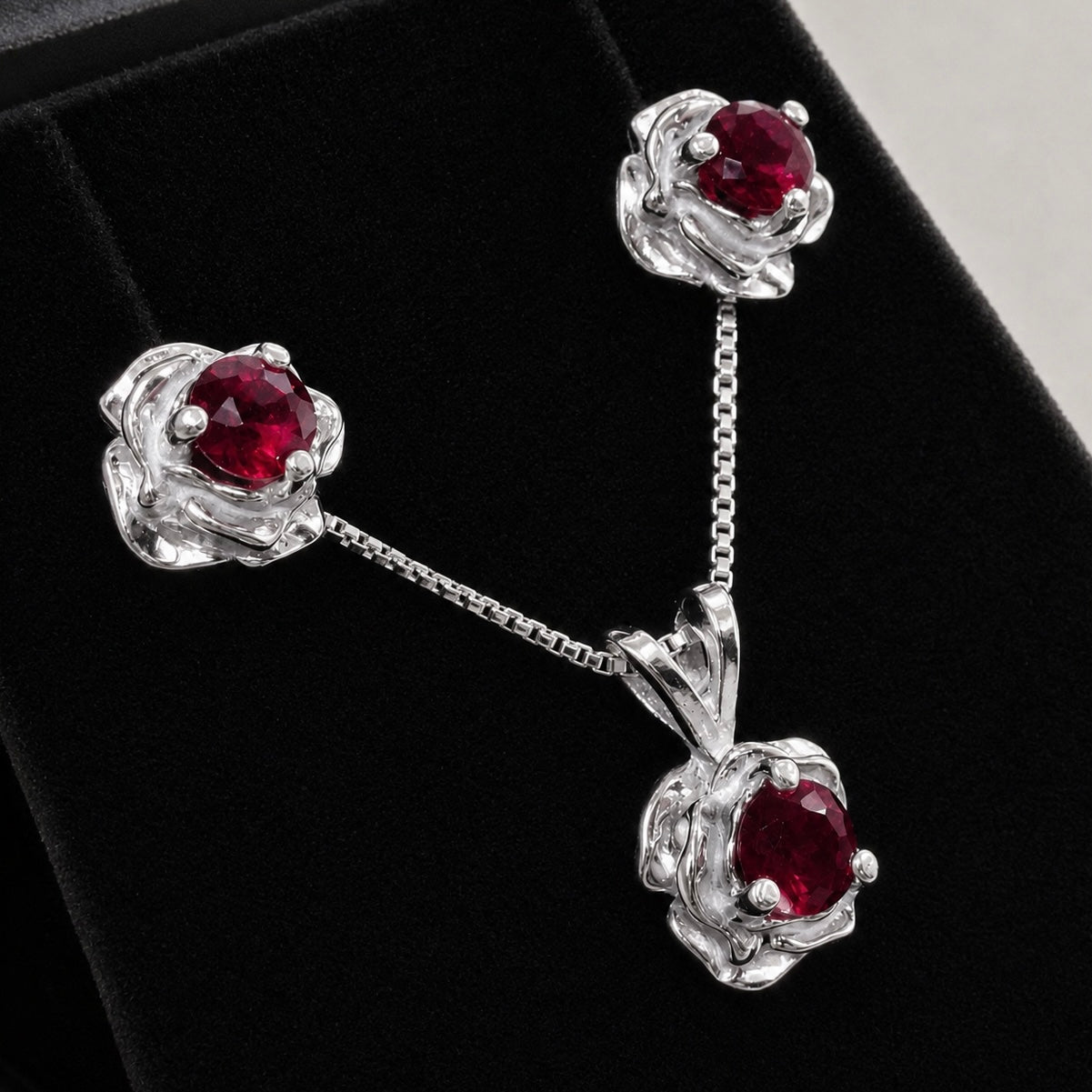 Ruby Rose Jewelry Set | Sculptural Sterling Silver Pendant Necklace & Earrings